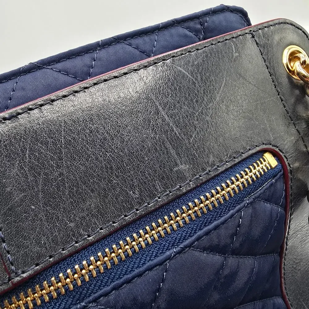 MZ Wallace New‎ York navy blue quilted leather trim purse gold chain handbag